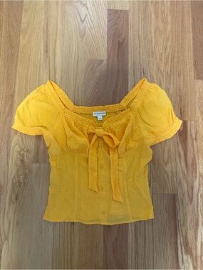 Bright Yellow Tie-Front Peasant Blouse - Women